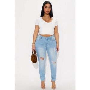 Light Wash Ripped Curvy Skinny Jeans High Stretch Distressed Denim Y2K Sexy NWT